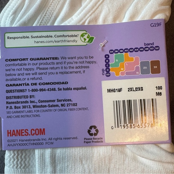 NWT Lot Of 2 Hanes Cozy Seamless Wire-Free Pullover Sports Bra 2XL Black & White - Picture 7 of 7